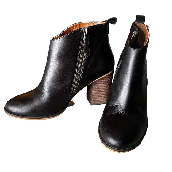 BP Shoes - BP. Lance Black Leather Ankle Booties, Round Toe, Zip Closure, Block Heel sz 7.5